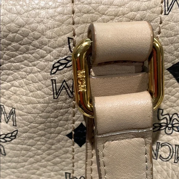 MCM Visetos Beige Monogram Tote/Crossbody Leather Bag Goldtone hardware Zip Top - Picture 9 of 16